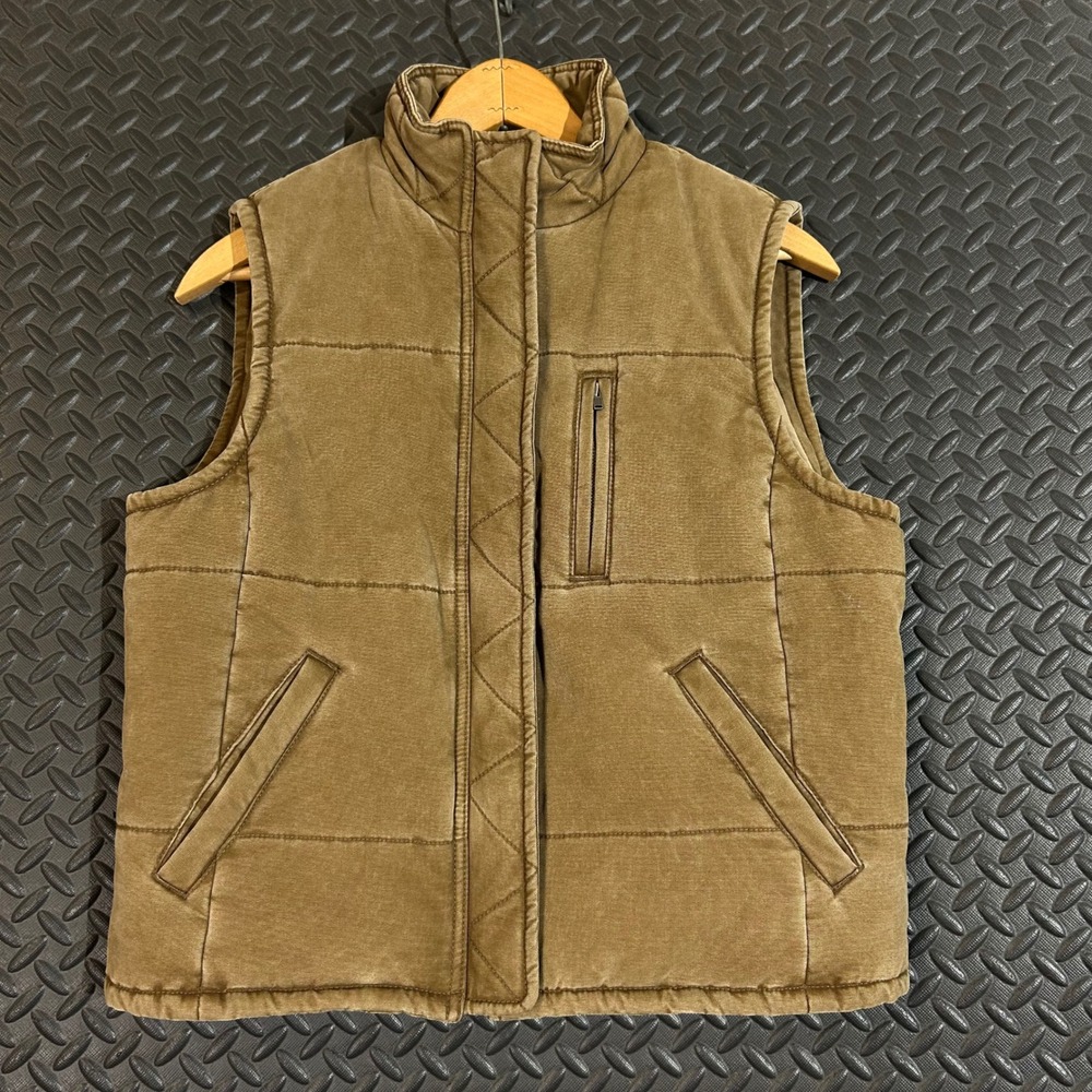 Sundance Men's Quilted Vest Brown Cotton Puffer Zip Front Pocket Size Small